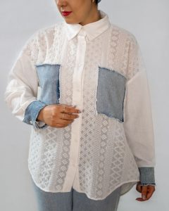 شومیز مانتویی سفید ترک طرح آیسل