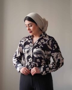شومیز مجلسی ساتن رنگ مشکی کرم
