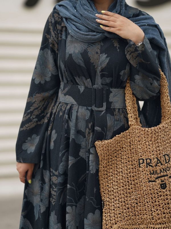 جزییات پیراهن سوپر کلوش لینن ایتالیایی با کمربند طرح آشیلدا