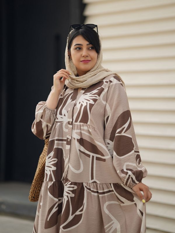 جزییات پیراهن ساحلی ترک برند آشیلدا رنگ کرم با طرح پریا