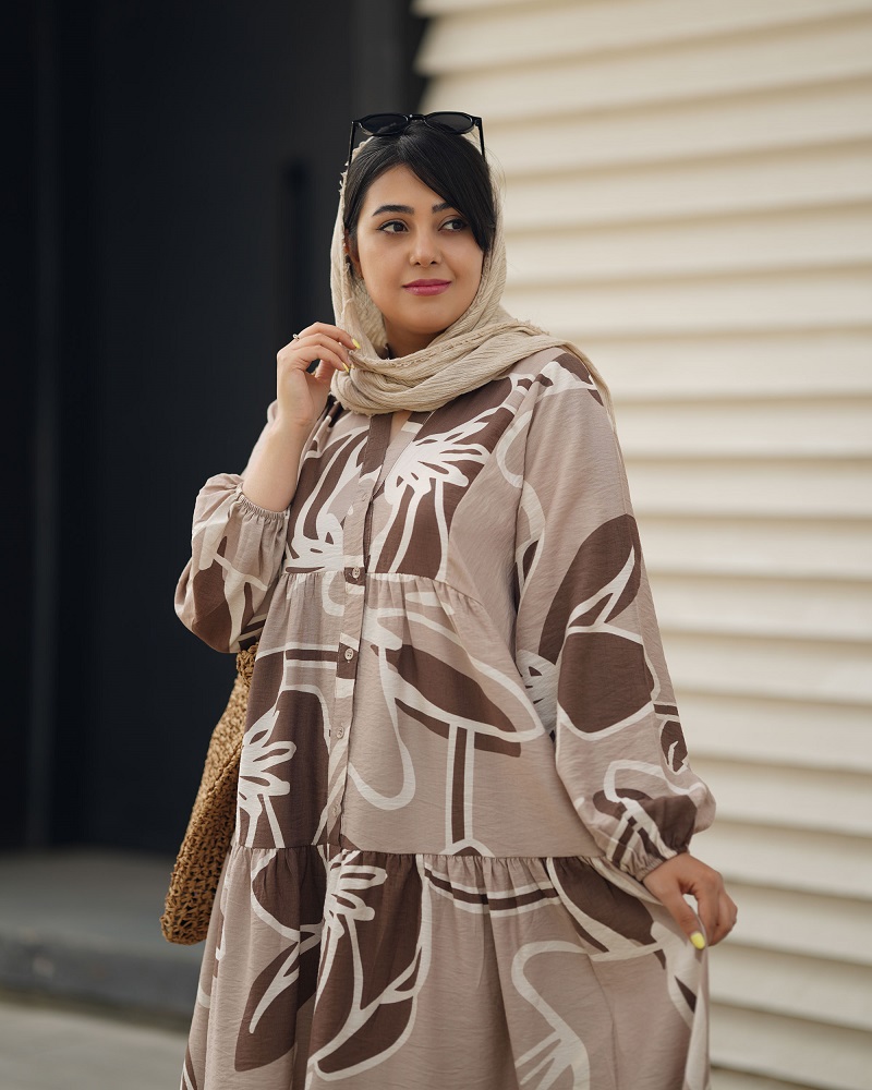 جزییات پیراهن ساحلی ترک برند آشیلدا رنگ کرم با طرح پریا