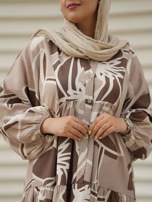 آستین پیراهن ساحلی ترک برند آشیلدا رنگ کرم با طرح پریا