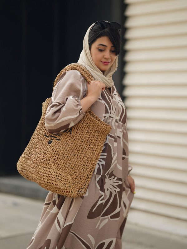 پیراهن ساحلی نخی ترک برند آشیلدا رنگ کرم با طرح پریا