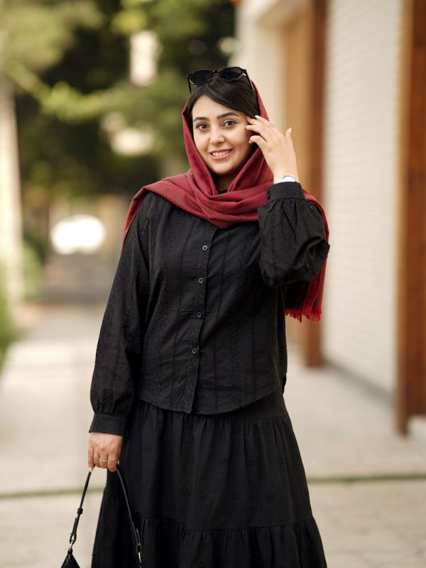 قد شومیز مجلسی خامه دوزی مشکی طرح آیلر