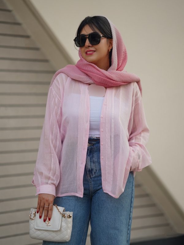 شومیز دخترانه پری ترک رنگ صورتی طرح سوین