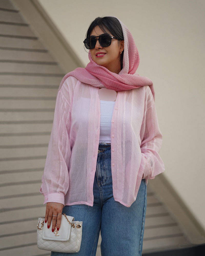 شومیز دخترانه پری ترک رنگ صورتی طرح سوین