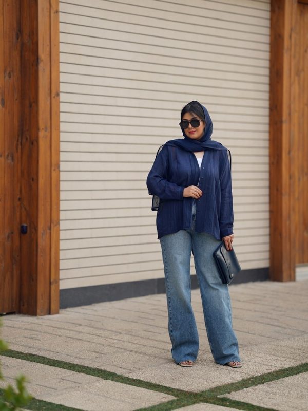 قد شومیز سورمه ای ترک برند پری طرح سلنا