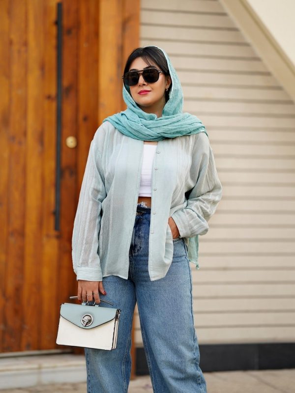 شومیز پری ترک رنگ سبز پاستیلی طرح شایلی