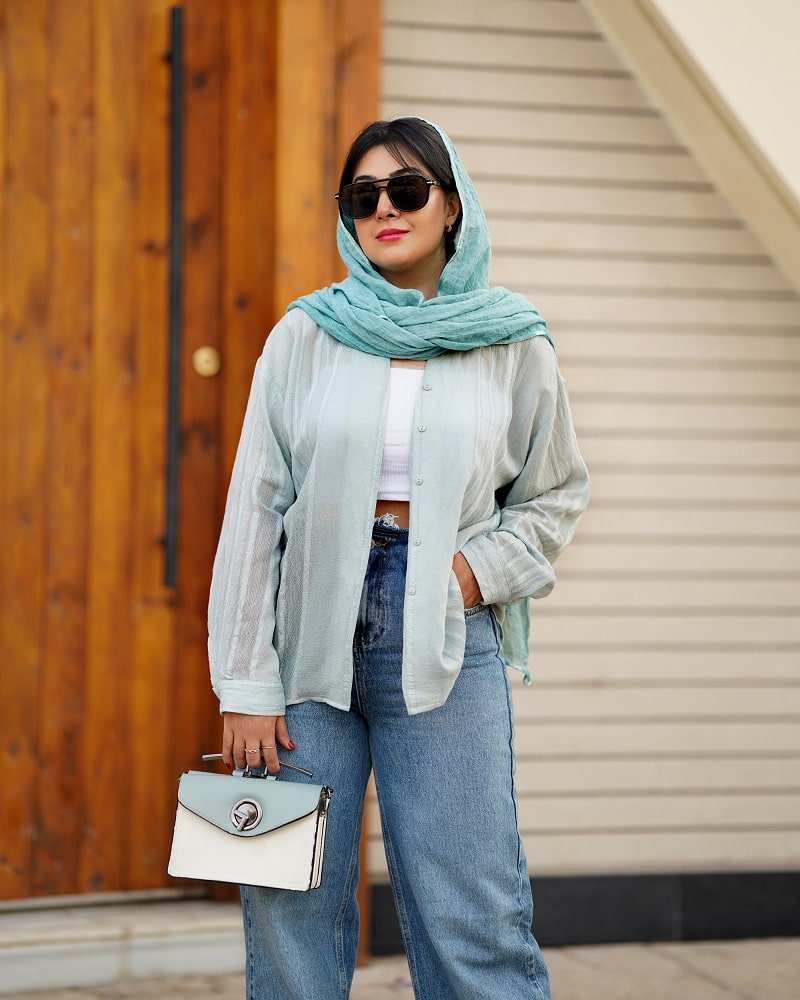 شومیز پری ترک رنگ سبز پاستیلی طرح شایلی