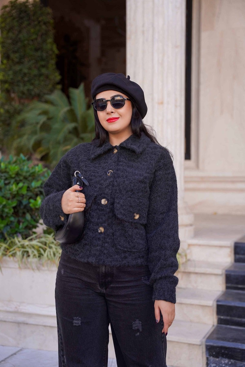 کت کوتاه زنانه ترک رنگ زغال سنگی مشکی طرح هانا