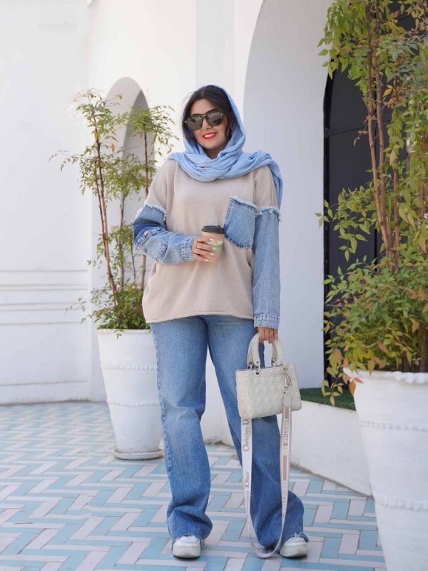 پلیور بافت آستین جین ترک طرح فرگل