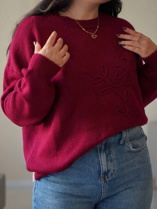 پلیور بافت ترک رنگ زرشکی طرح آنیلا