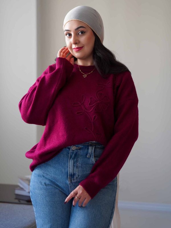 پلیور بافت ترک رنگ زرشکی طرح آنیلا