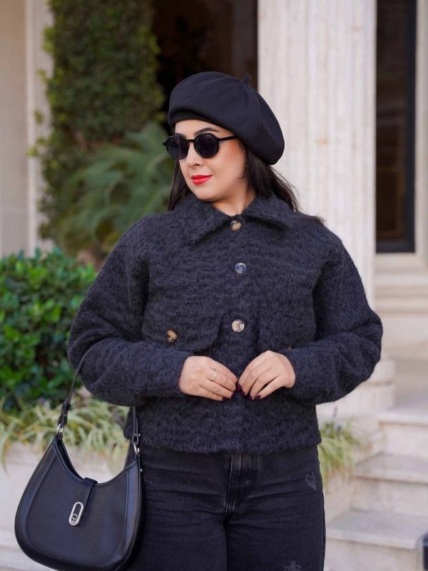 کت کوتاه زنانه ترک رنگ زغال سنگی مشکی طرح هانا