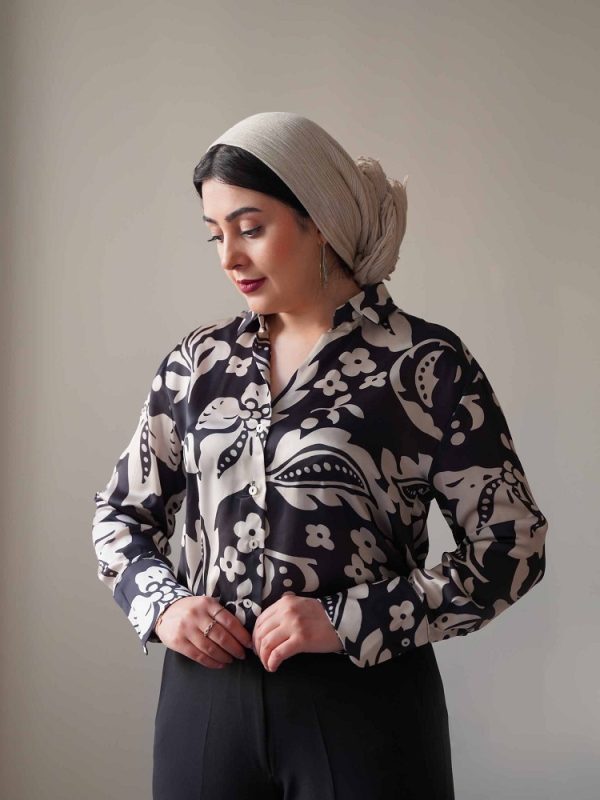 شومیز مجلسی ساتن مشکی ترک طرح شاهیکا