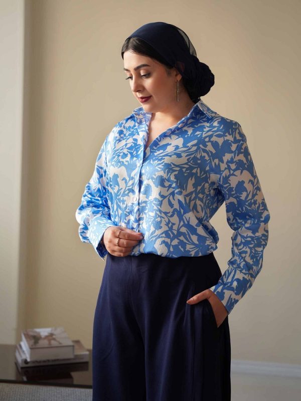 شومیز مجلسی آبی ترک طرح آیسو