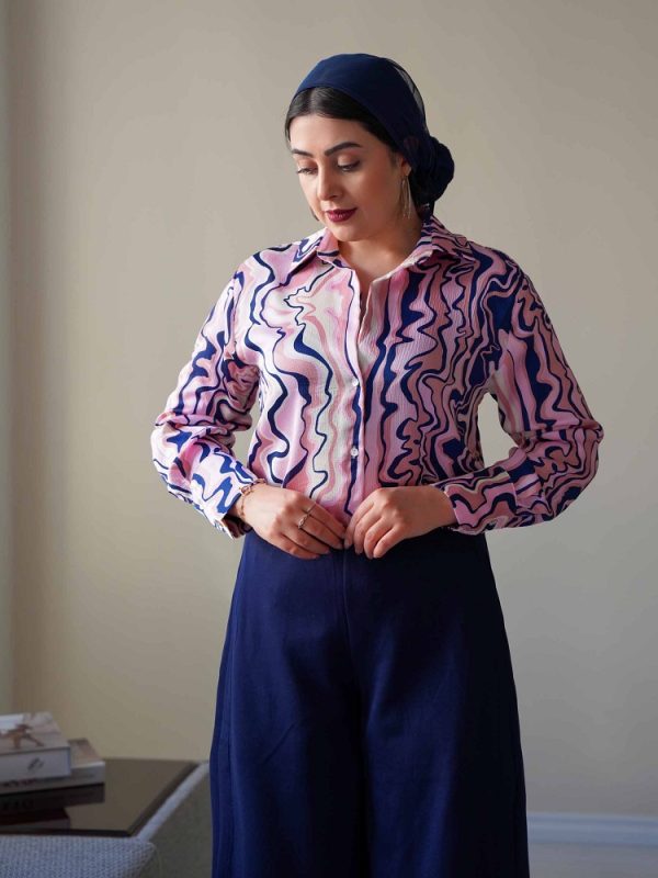 شومیز مجلسی ترک بنفش سورمه ای طرح نازلی