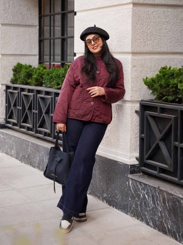 کاپشن زنانه ترک زرشکی طرح سایدا