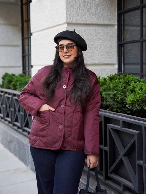 کاپشن زنانه ترک رنگ زرشکی طرح سایدا