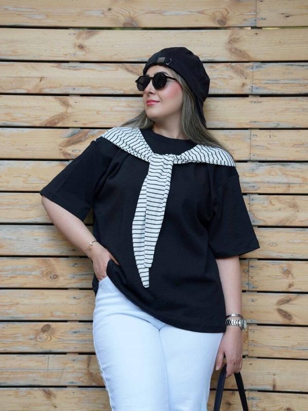 تیشرت مشکی ترک اورجینال طرح سایدا
