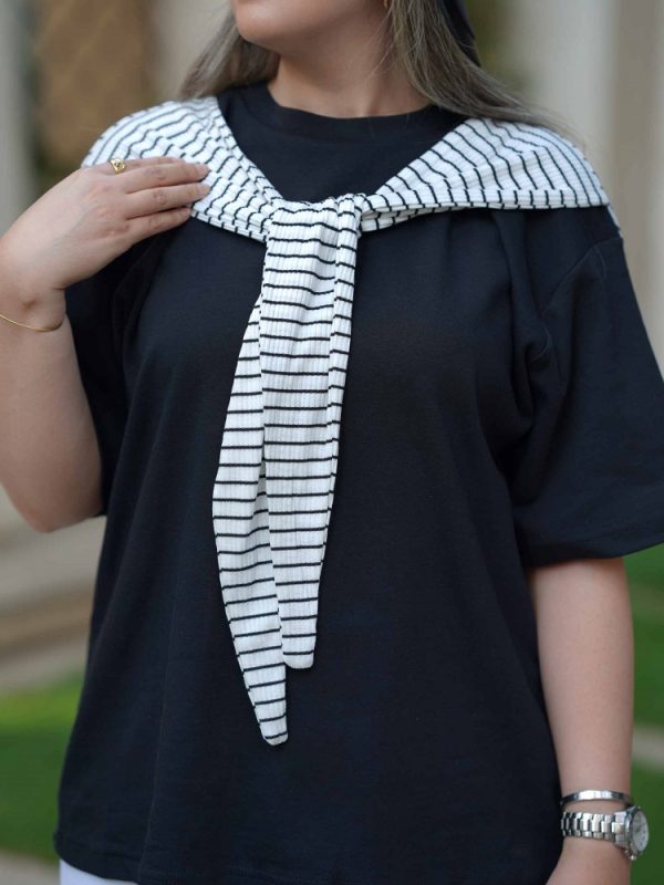 جزییات تیشرت زنانه مشکی ترک اورجینال طرح سایدا